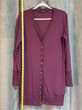 Merokeety Women's Plum Button-Front Long Cardigan